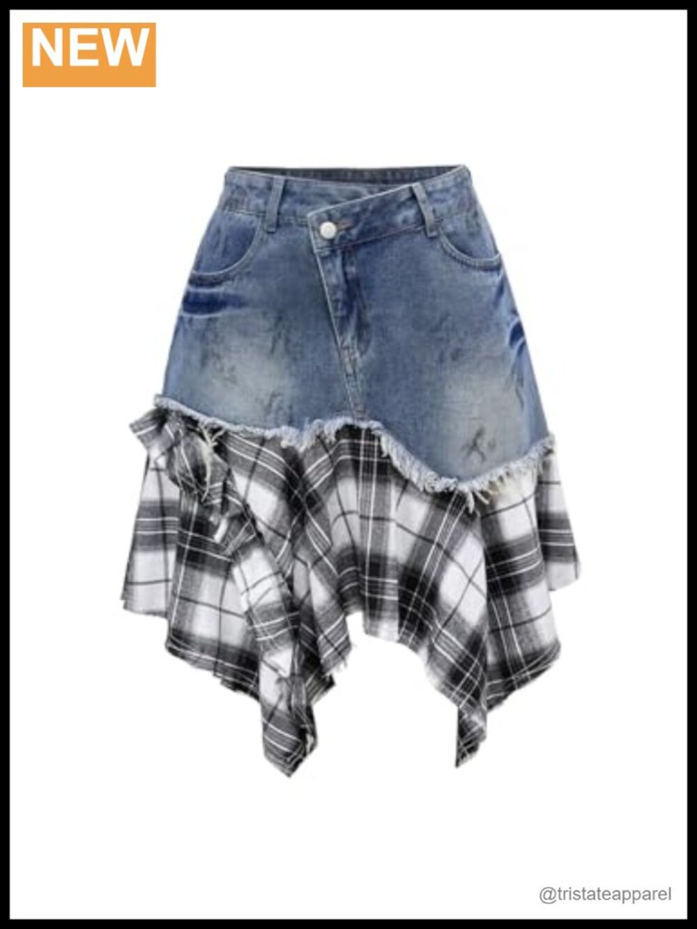 Plaid Denim Y2K A-Line Flowy Short Skirt Plus Size